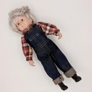 Vintage Porcelain Old Man/Little Boy Doll Overalls Collectors Doll Collection